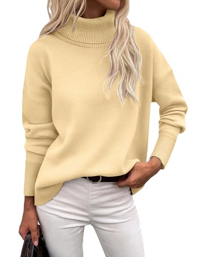Image of Zeagoo Women's Turtleneck Sweater 2026 Fall Winter Chunky Knitted Pullover High Low Hem Trendy Basic Jumper Top Yellow