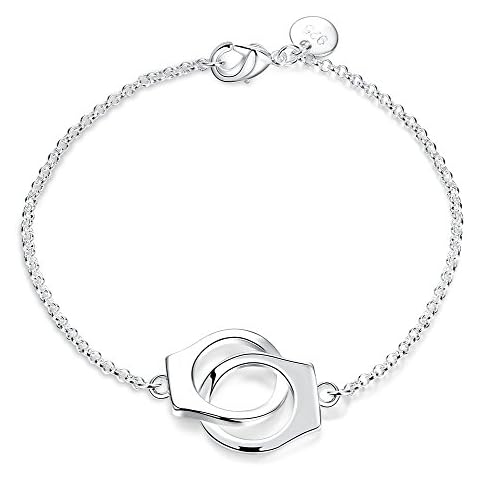 Cutesmile Fashion Jewelry 925 Sterling Silver Handcuff Chain Bracelet Partners in Crime Best Friends Bracelet Cover