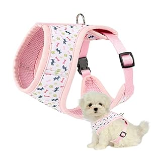 Mile High Life | Dog Cat Vest Harness | No Choke Pull | Easy Step-in | Breathable Soft Mesh Padding | Puppy Training Halter | Pink Bone | Large Girth (21.6″-43.2″