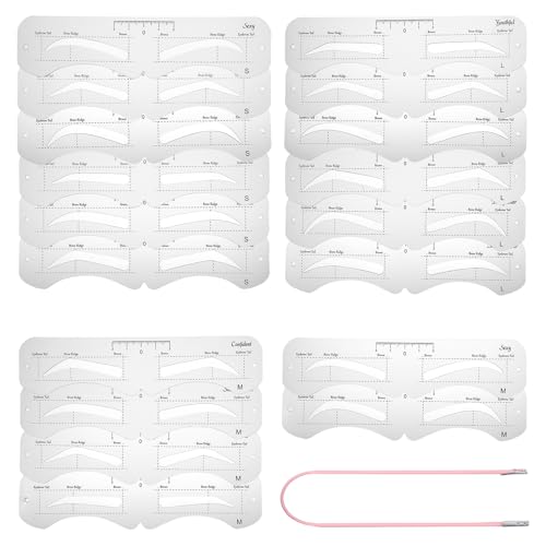 Ptwola 18 Pieces Eyebrow Stencil Plastic Eyebrow Mold Soft Eyebrows Template with Elastic Band Reusable Eyebrows Stencils 3 Sizes Assist Makeup Tools for Beginners
