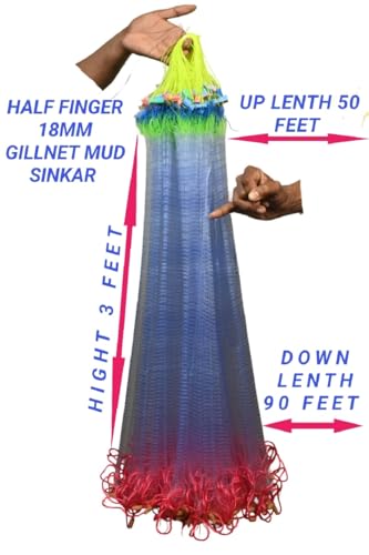 Image of PURKAIT Fishnet Half Finger 18mm GILLNET MUD Sinker, Height 3F, UP Lenght 50F, Down Lenght 90F Fishing Net(MALAI SUTO)