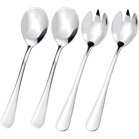 wocpvm 4 Stück Salatbesteck Set Edelstahl Salatlöffel & Salatgabel,Poliertes Design,Geeignet für Zuhause,Camping,Restaurant Cover