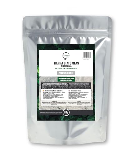 GREENGOF Tierra de Diatomeas Micronizada 1Kg - 100% Natural - Aditivo Alimenticio Animal E551c - No calcinada - Alta Pureza - Sin tratamientos ni residuos. Uso en Agricultura, Jardín y Animales.