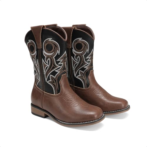 DREAM PAIRS Boys Girls Cowboy Cowgirl Boots,Black/Brown,10 Toddler by DREAM PAIRS - Used condition - Image 6