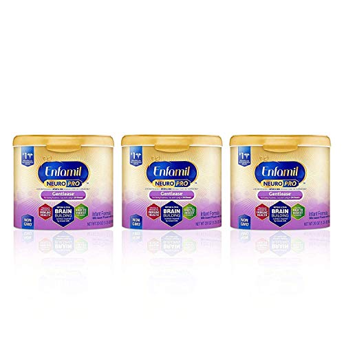 Enfamil NeuroPro Gentlease Baby Formula Gentle Milk Powder Reusable Tub, 19.5 oz.- MFGM, Omega 3 DHA, Probiotics, Iron & Immune Support, Pack of 3 (Package May Vary)