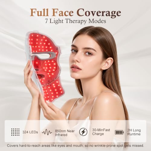Red Light Therapy Mask for Face, 850nm NIR Treats Acne Wrinkles DROPS TO - image 2