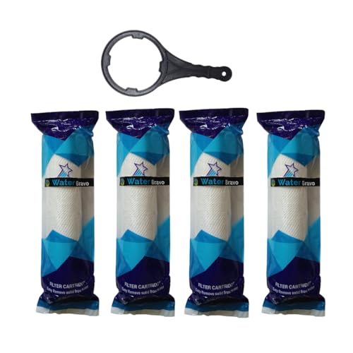 4 Pcs 10 Inch High Density Spun Pre-Filter (5 Micron PP Spun) Cartridge Compatible for 10 Inch Pre-Filter Housing of All Water Purifier