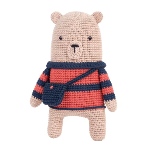 Kit Amigurumi Anchor "Benji l'ours" - Crochet intermédiaire avec fil 100% coton, accessoires inclus, instructions multilingues - Hauteur 27 cm