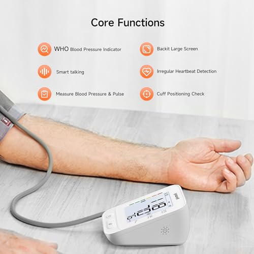 Image of yuwell Blood Pressure Monitor, Large Upper Arm Blood Pressure Cuff, Digital Blood Pressure Machine for Home Use, Large Backlit Screen Display, Stores 199 Readings, Voice Broadcasting with Batteries
