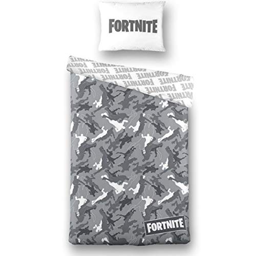 Epic Games FORTNITE - Funda de edredón reversible (140 x 200 cm, funda de almohada, 100% algodón), color gris