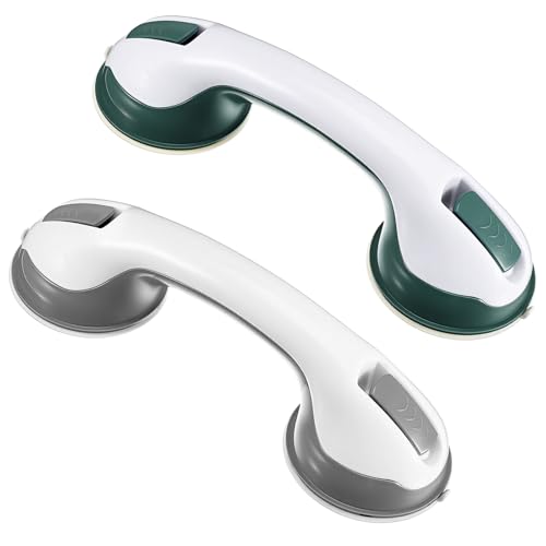 2 Pack Suction Cup Quilting Ruler Handle for Quilting Patchwork Ruler Strong Adsorption Rulers Grip Suction Cup Handles for Seniors Shower Bathtubs(Green Gray)