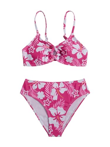 Image of COZYEASE Girls' 2 Piece Ditsy Floral Print Knot Front Ruched Triangle Bikini Swimsuit