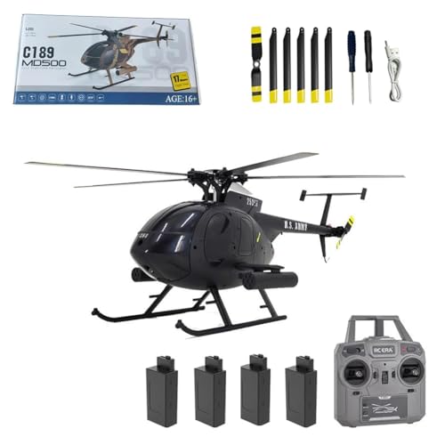 RC ERA C189 MD500 1/28 Scale RC Helicopter 4CH Single-Rotor 2.4G 6-Axis Gyro Brushless Motor 3D Stunt RTF Aircraft Toy, Optical Flow & Altitude Hold Hover for Adults Beginners