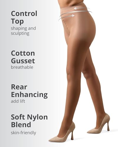 Image of MeMoi Control Top Crystal Pantyhose for Women, Breathable Sheer Tights, Control Top Sheer Stockings, Comfortable Panty Hose