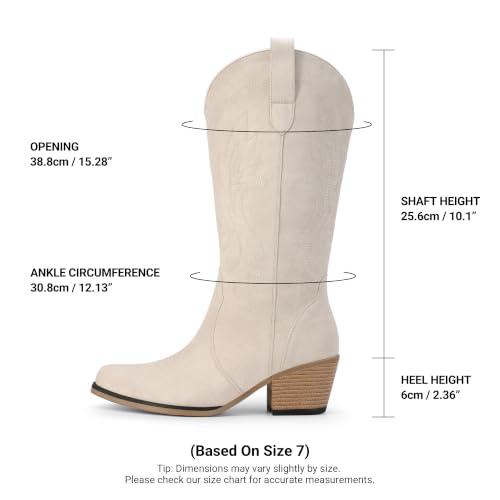 DREAM PAIRS Women's Cowboy Cowgirl Western Boots,Size 6,Beige - image 4