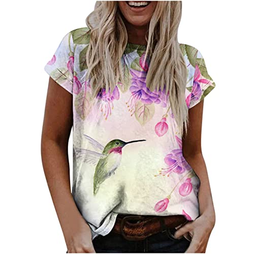 Camisetas femininas estampadas de manga curta camisetas de ajuste solto na moda tops elegantes vinta