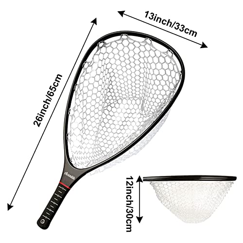 Aventik Fly Floating Fishing Net Carbon Fiber Landing Net Clear Rubber Ghost Net Catch & Release Net With Magnetic Net Release (Black With Magnetic Release #TOP1