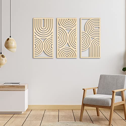 BINCUE 3 Panels Arches Shapes Wall Art Boho Decor Abstract 3D Hollow Wood Wall Art for Kitchen Bathroom Living Room Decorative - Image 6