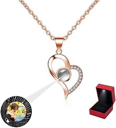 Personalized Photo Projection Necklace,925 Sterling Silver Projection Photo Necklace Custom Gift I Love You 100 Languages Pendant Jewelry Gifts for Women Girls