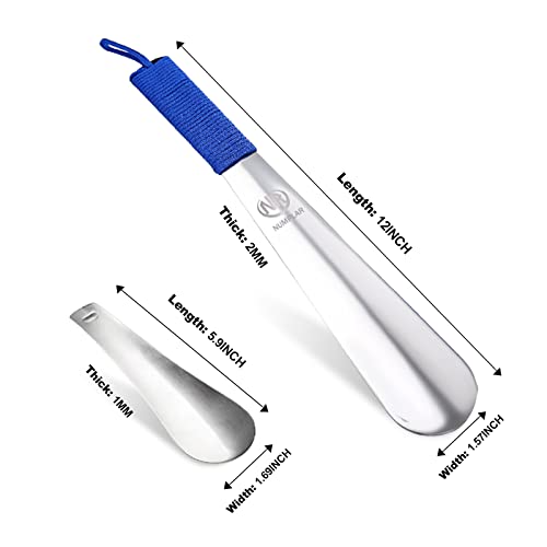 Metal Hand-Made Shoe Horn-12 Inch Long Shoehorn with Paracord Strap for Men, Women, Kids, Boots & Shoes-Stainless Steel (Blue) - Thumbnail 2