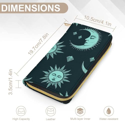 Women's Travel Zipper Purse Fashion Design, Huge Storage Capacity Purse, Cute Decor Wallet, Long PU Wallet Trippy Sun Moon Star2