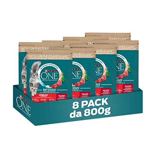 PURINA ONE Bifensis Sterilcat Crocchette per Gatti Adulti Sterilizzati con Manzo e Frumento 8 Sacchi da 800g