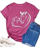 Horse Shirts for Women Horse Riding Tee Shirt Animal Lover Gift Western Country Summer Casual Graphic Tees Tops Pink
