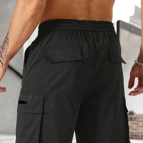 JPLZi Mens Drawstring Shorts Black Shorts Men - Thumbnail 2