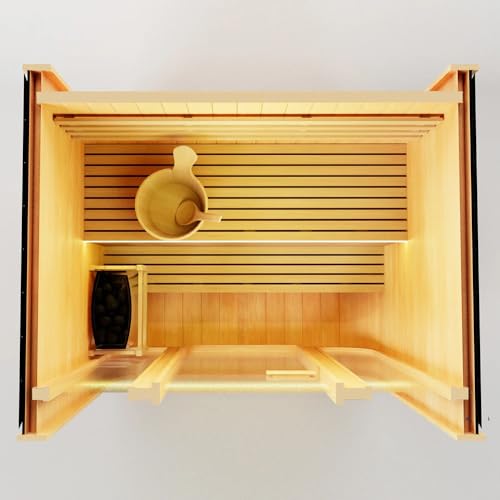 Smartmak 2 Person Indoor/Outdoor Cube Panoramic Steam Sauna Room, Traditional Canadian Red Cedar Barrel Wooden Saunas, ETL-Certified 4.5KW Sauna Stove, Rocks, Light, Relaxing Spa, 0-195℉ - Thumbnail 6