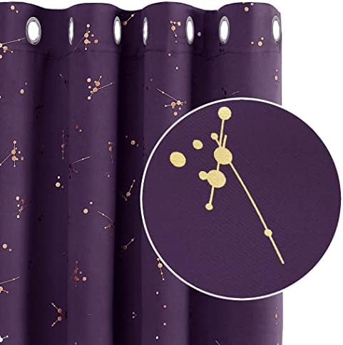 Deconovo Eyelet Curtains, Blackout Curtains 46 x 54 Inch(Width x Length), Gold Constellation Printed Curtains Thermal Insulated Curtains for Bedroom, Navy Blue, 2 panels