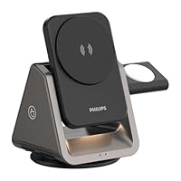 Philips 3 in 1 Wireless Charging Station with Magsafe Qi | iPhone | iWatch |Airpod Charging Station| Fashion Desktop Multiple Devices Reliable Voltage 3X Devices Night Light Stylish Design All in 1