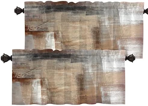 Batmerry Brown Beige Abstract Art Kitchen Valances Half Window Curtain, Brown Art Abstract Acrylic Painting Kitchen Valances for Windows Heat Insulated Valance for Decor Reducing The Light 52x18 Inch