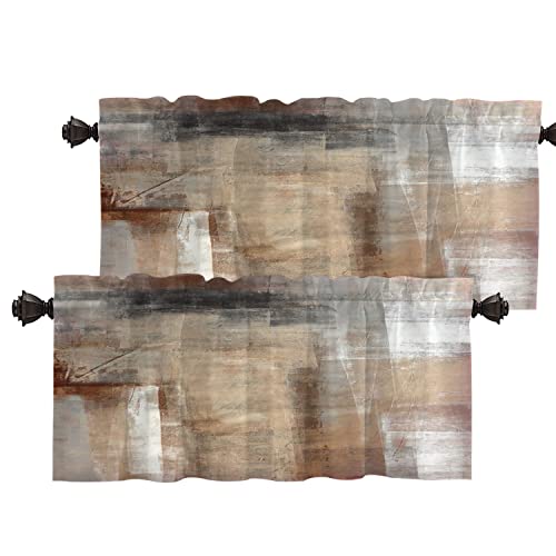 Batmerry Brown Beige Abstract Art Kitchen Valances Half Window Curtain, Brown Art Abstract Acrylic Painting Kitchen Valances For Windows Heat Insulated Valance For Decor Reducing The Light 52X18 Inch #TOP3