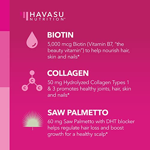 Havasu Nutrition Biotin Collagen And Saw Palmetto Gummies Bundle For Ultimate Hair Growth Supplement To Assist Reversal Of Balding & Hair Thinning #TOP2