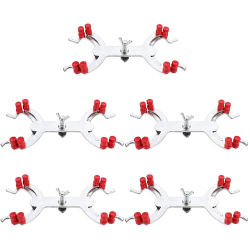 OUNONA 5Pcs Burette Clamp with Bosshead,Laboratory Grade Metalware Set,Lab Clamp Retort Prong Jaw, Spring Loaded Jaws, Rubber Jaws Labs Universal 7/8