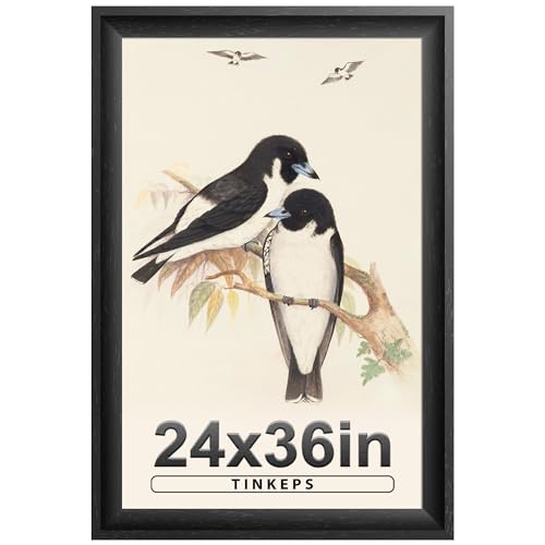 Image of 24x36 Poster Frame Black with Black Back Board, Curved Extra Wide Edges, Vintage Style Poster Frame 24x36 inches for Wall Decor.