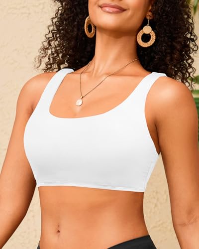 Image of Women Sport Bra Swimsuit Top - Swim Bra Bikini Top Only Scoop Neck Bathing Top 2025 Swimwear