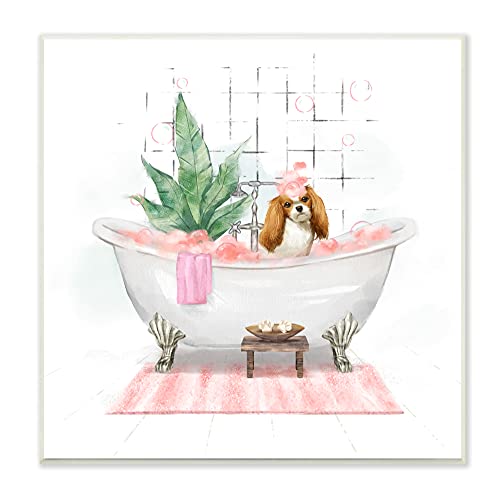 Image of 'Chic Cocker Spaniel Puppy in Pink Bubble Bath'| Wall Plaque Art | Stupell Industries | 12 x 12 Inches, Easy to Hang and Sturdy, Made in USA, by Ziwei Li