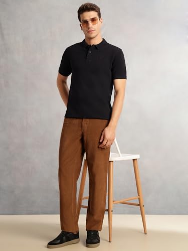 Image of Thomas Scott Men's Regular Fit Mid-Rise Corduroy Trouser | Textured Fabric | 4-Pocket Casual Pants for Men