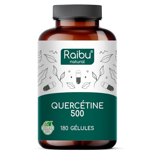 Quercétine, 180 Gélules pour 6 Mois - 500 mg par Gélule, Quercétine issue des Fleurs de Sophora Japonica - Flavonoïdes Haute Biodisponibilité - Testé en laboratoire, Sans Additifs - RAIBU