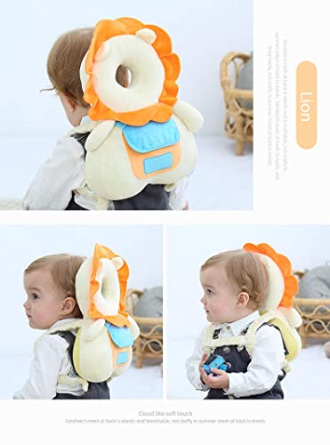 Image of Baby Head Protector Backpack, Toddler Baby Head Protection Backpack with Baby Knee Pads Alarm Function for Walking & Crawling, Soft, Breathable and Wearing Safety Baby Head Protector - White Lion