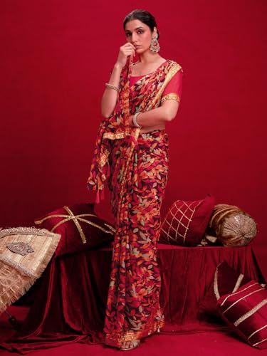 Image of SIRIL Women's Chiffon Printed Saree With Unstitched Blouse Piece