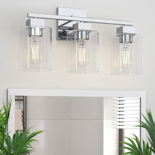 Espird Chrome Bathroom Vanity Light - 3 Light Bathroom Light Fixture Square Design & UL...
