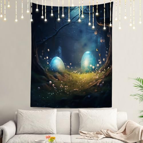 Shrahala Glowing Eggs Forest Tapestry, Mysterious Eggs In Forest Wall Hanging Hd Print Polyester Backdrop For Dorm Room Bedroom 59.1 X 51.2 In