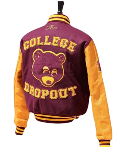 The College Dropout Kanye Premium Classic Snap Button Vintage Baseball Varsity Jacket | Men's Bomber Jacket3