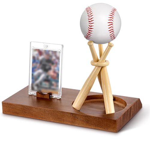Colingmill Wood Baseball Display Case and Card Holder Baseball Display Case for Ball and Cards Base Ball Holder with Base Bat Stand Centerpiece Protector for Memorabilia Showcase Sports Lover Gift