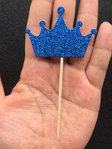 36-Pack Gold And Royal Blue Crown Cupcake Toppers Picks, Royal Baby Shower Birthday Party Decorations Supplies (Blue) #TOP5
