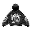 Men's Women's Y2K Vintage Skull Print Casual Hoodie, College Style Gothic Long Sleeve Hoodie, Loose Oversized Street Retro Couple Sweatshirt, 02 Black, XXL #2