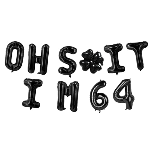 Image of Oh I'm 64! Latex Balloons 16 Inch Black Hallo Sixty Four Cheers to 64 Years Old Theme Decor for Man Woman Happy 64th Birthday Party Photo Studio Prop Flag Decorations Favors Supplies