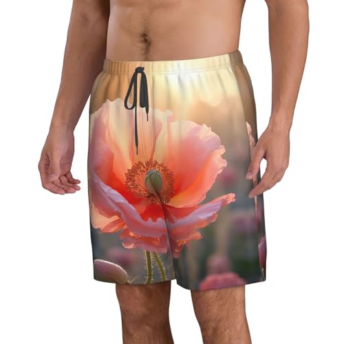 Pastel Poppies Print Mens Casual Shorts Drawstring Summer Beach Stretch Shorts Novelty Swimtrunks2